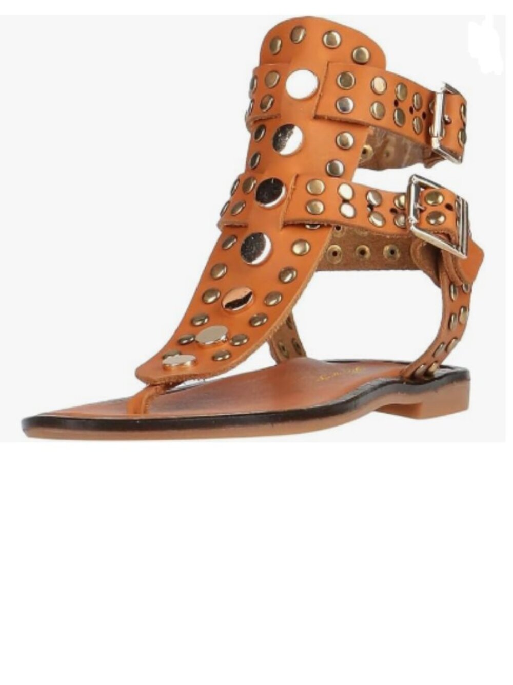 FOWT Orange Round Split Toe Sandals Rivet Studded Gladiators Ankle Strap Shoes